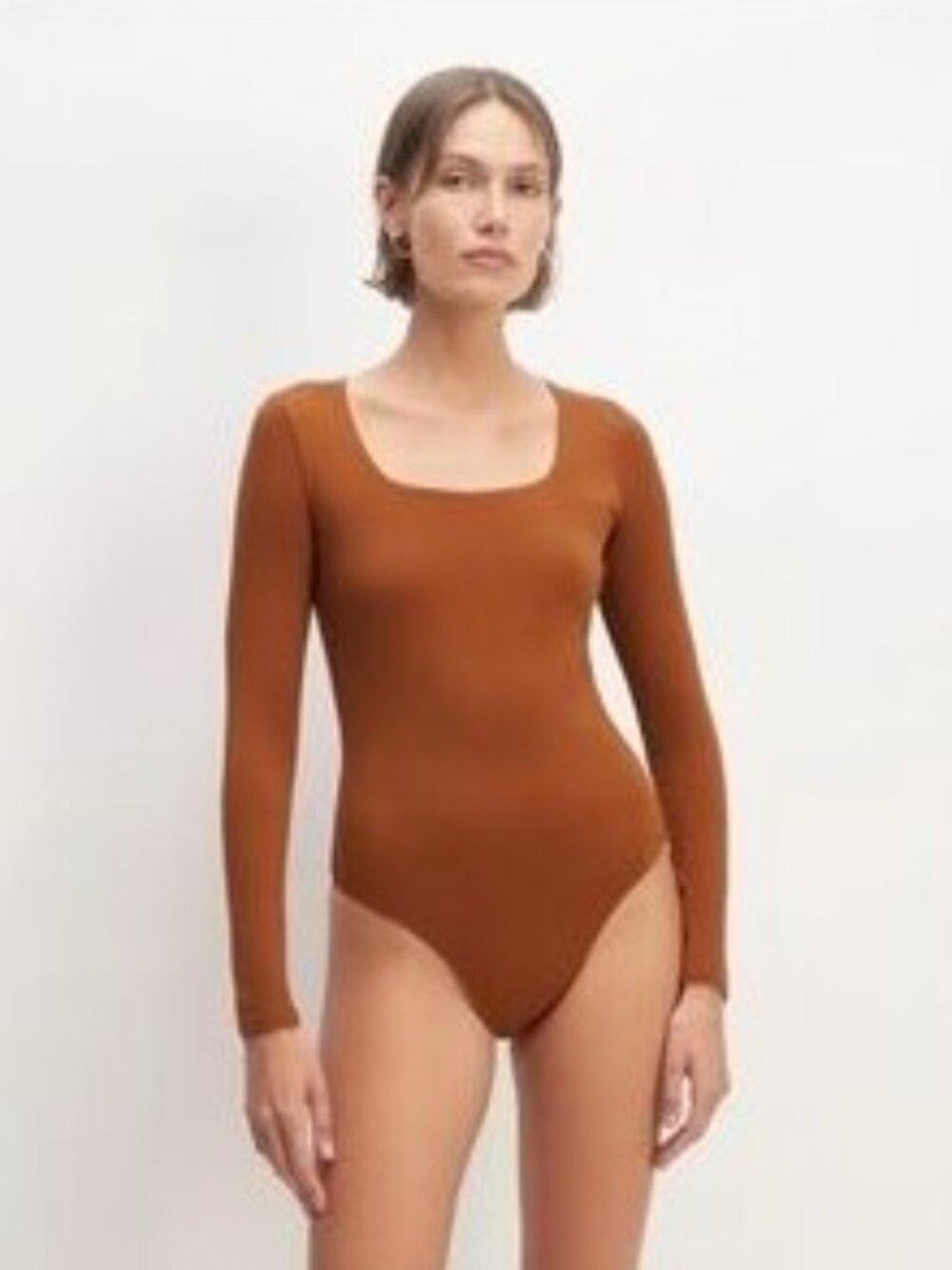 Everlane Long Sleeve Scoop Neck Bodysuit - Rust